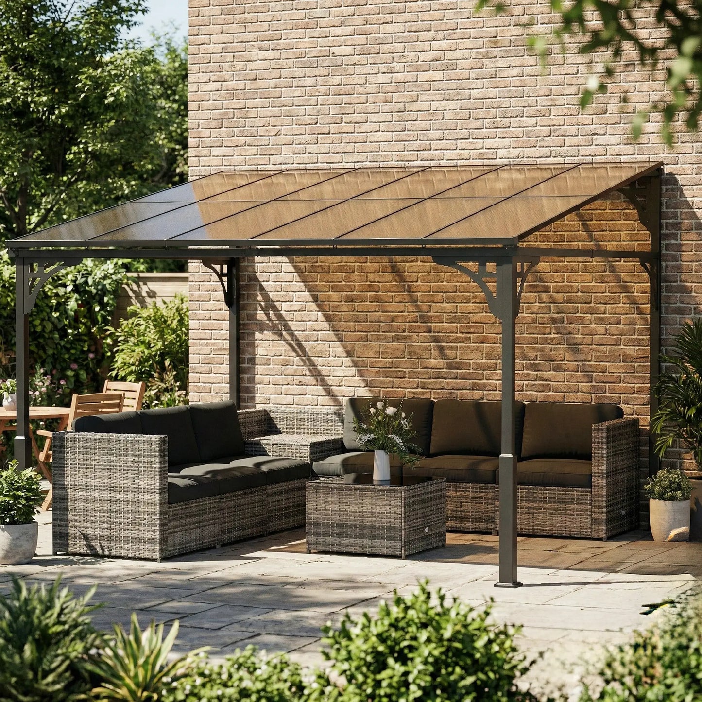 11' x 10' Outdoor Pergola, Wall Mounted Hardtop Gazebo, Polycarbonate Roof, Metal Frame Pergolas at Gallery Canada