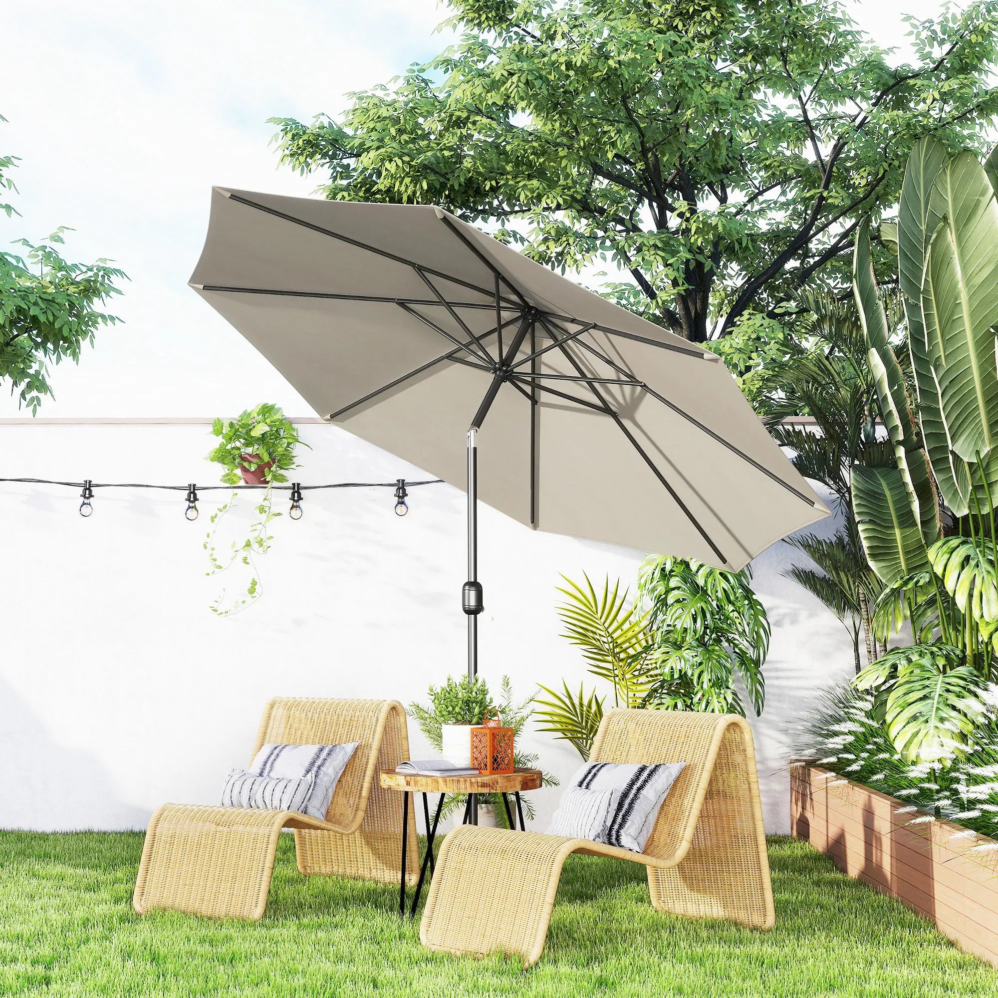 10' x 8' Round Patio Umbrella, Crank Handle, Tilt, Light Grey Sun Umbrellas at Gallery Canada