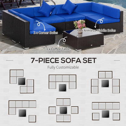 7-Piece Outdoor Rattan Furniture Set, Patio Wicker Sectional Sofa, Blue Patio Furniture Sets at Gallery Canada