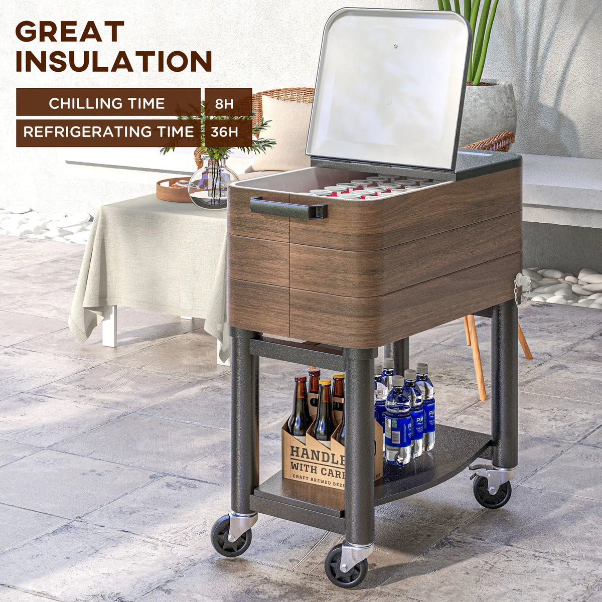 60qt Patio Cooler, Portable Outdoor Cooler with Wheels, Brown Cooler Boxes at Gallery Canada