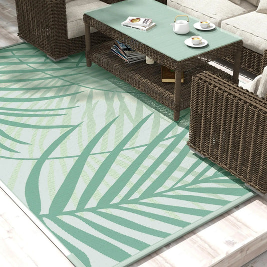 Reversible Outdoor Rug, 9' x 12', Waterproof, Portable RV Camping Carpet Garden Decor Green and Cream at Gallery Canada