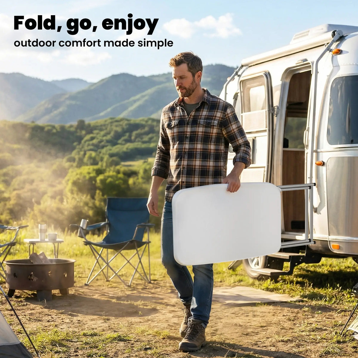 Folding Picnic Table, 30" x 20", 5-Level Height Adjustment, White Picnic Tables & Camping Chairs at Gallery Canada