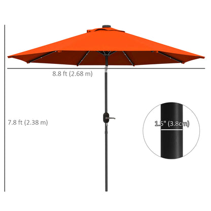 Parapluie de patio solaire de 9 pieds, 24 lumières LED, auvent inclinable, orange