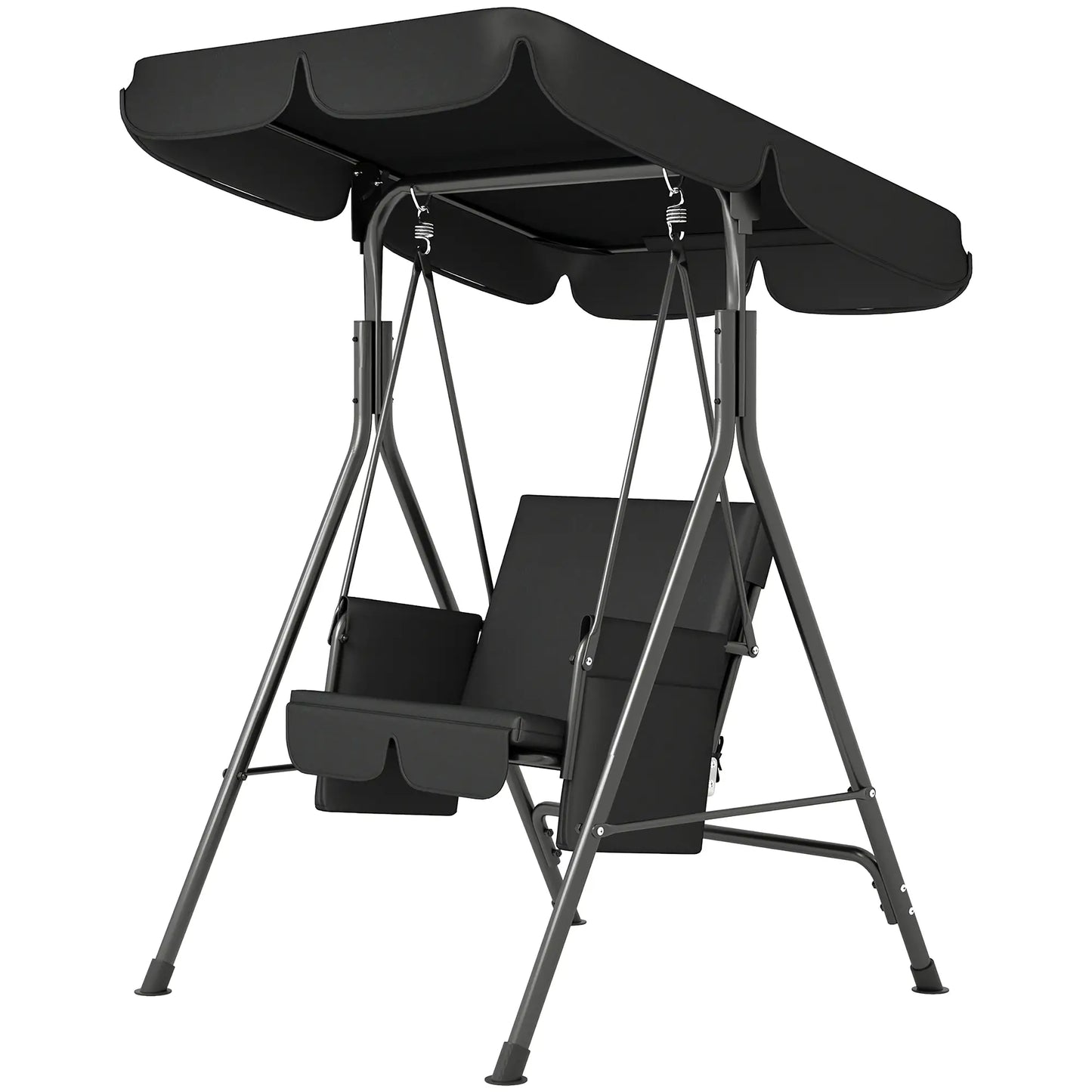 Outdoor Porch Swing, Adjustable Canopy, Removable Cushion, 1-Seat Patio Swings with Stand Black at Gallery Canada