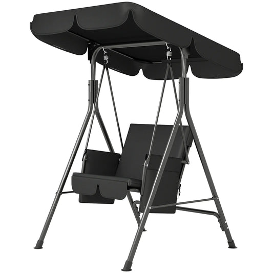 Outdoor Porch Swing, Adjustable Canopy, Removable Cushion, 1-Seat Patio Swings with Stand Black at Gallery Canada