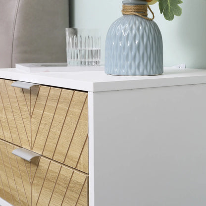 Modern Bedside Table, 2 Drawers, Steel Frame, Oak, White Bedside Tables at Gallery Canada