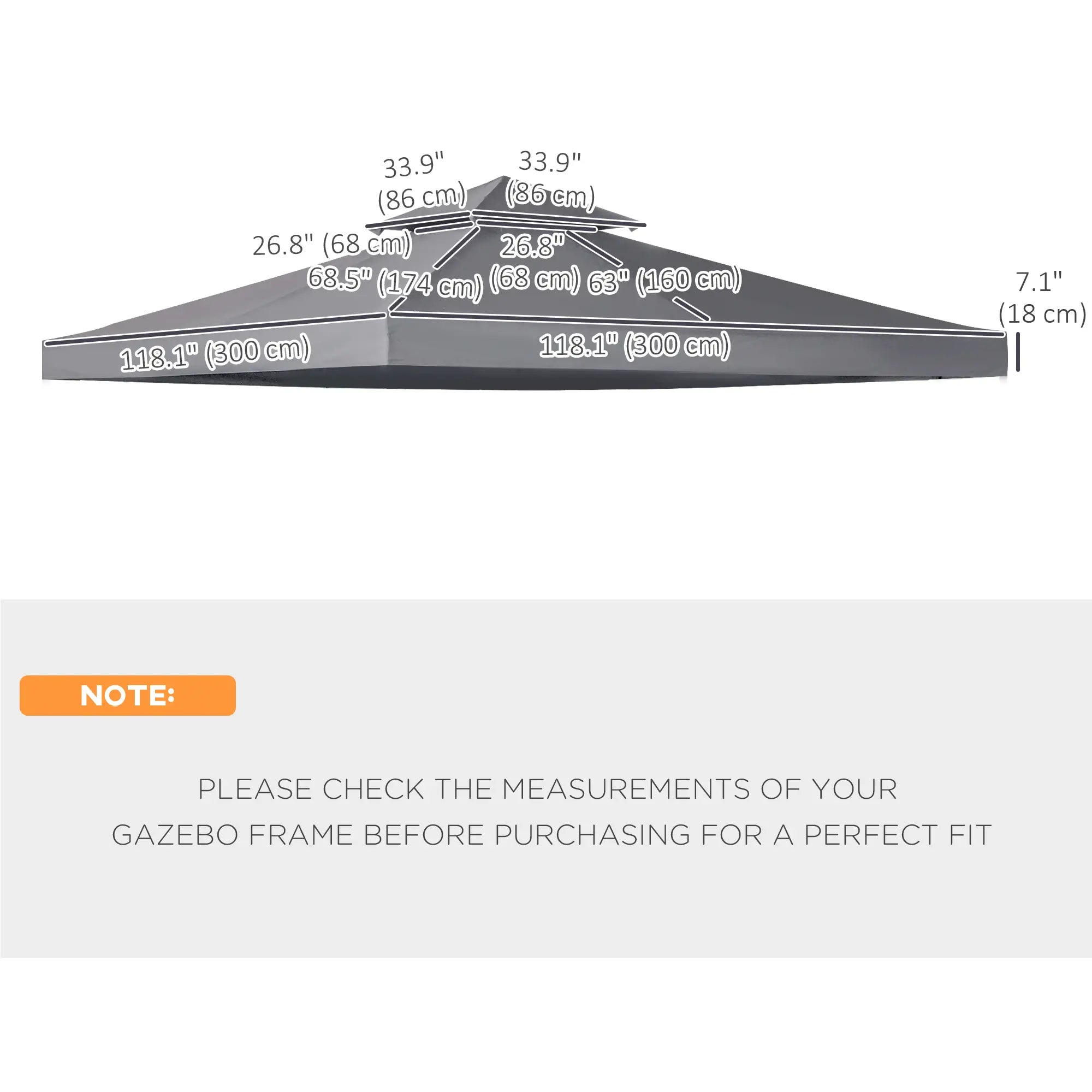 10' x 10' Square 2-Tier Gazebo Canopy Cover, Dark Grey Gazebo Canopy Replacement at Gallery Canada
