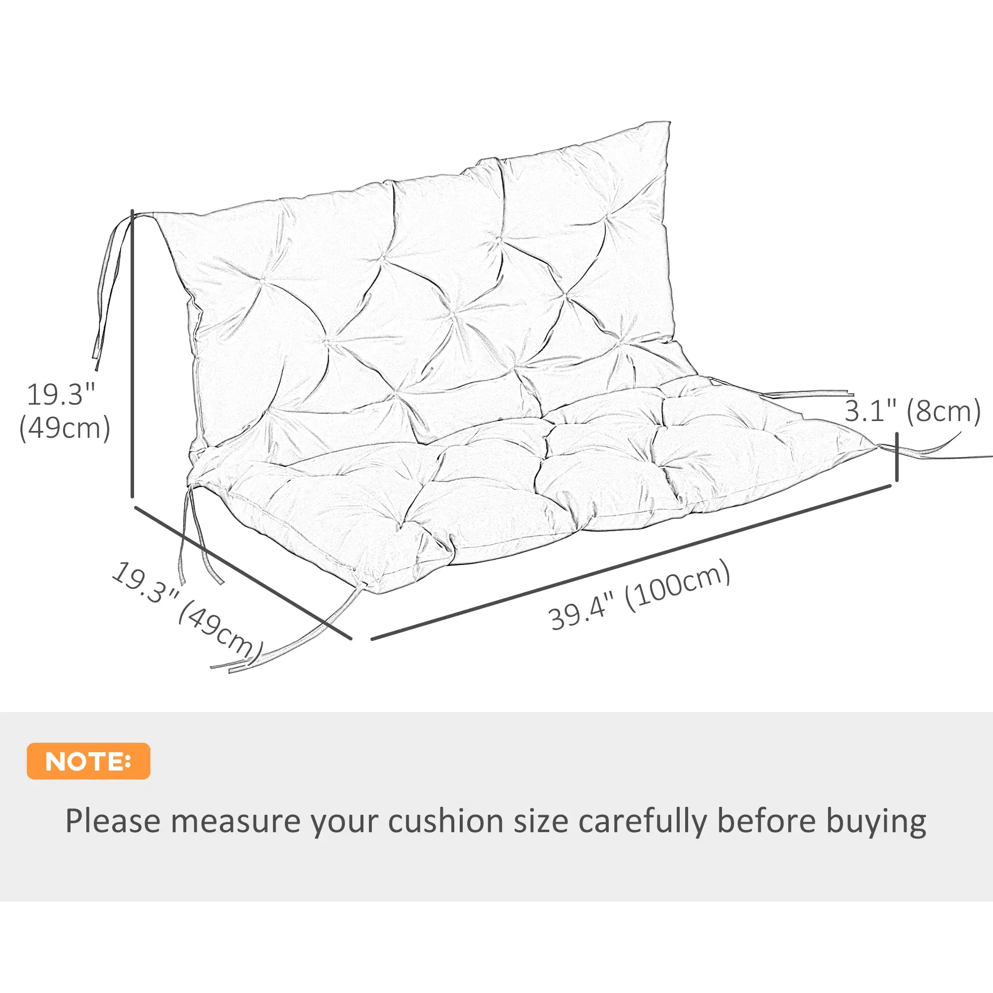 2-Seater Garden Bench Cushion, Swing Chair Mat Replacement, 39.4