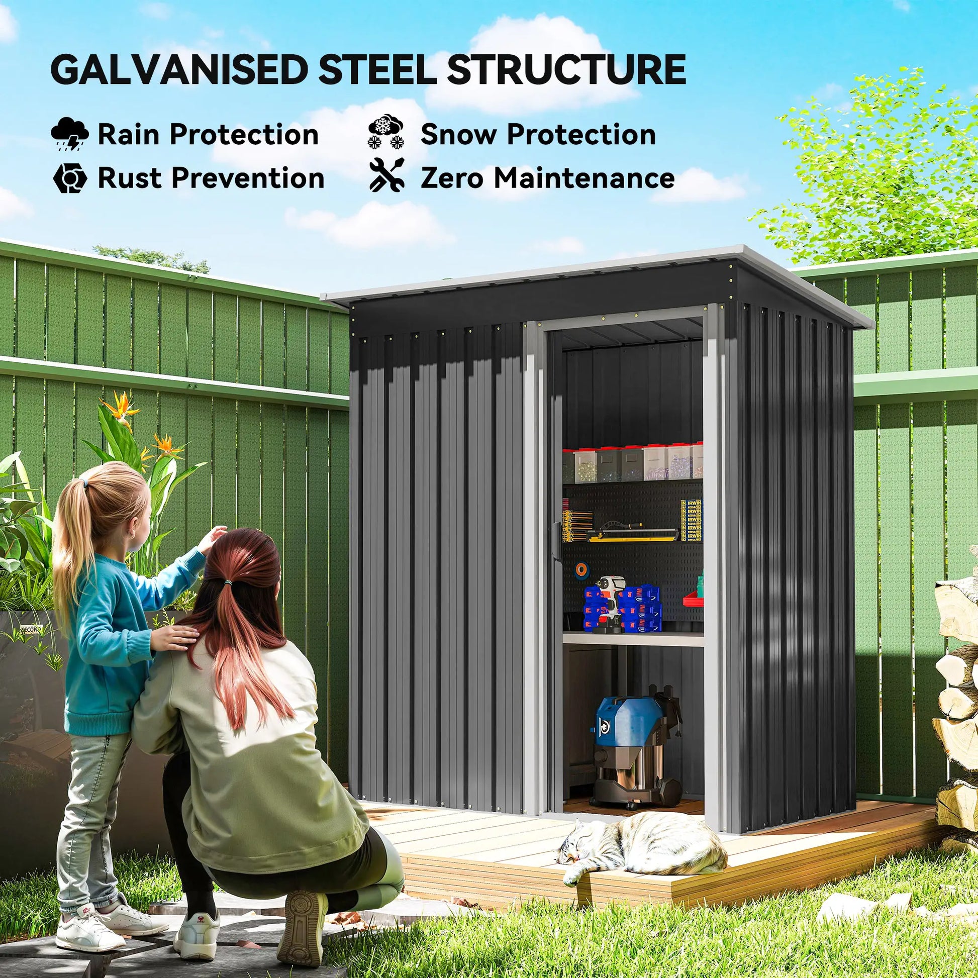 5x3 FT Outdoor Storage Shed, Sliding Door, Sloped Roof, Steel Frame, Black Sheds at Gallery Canada