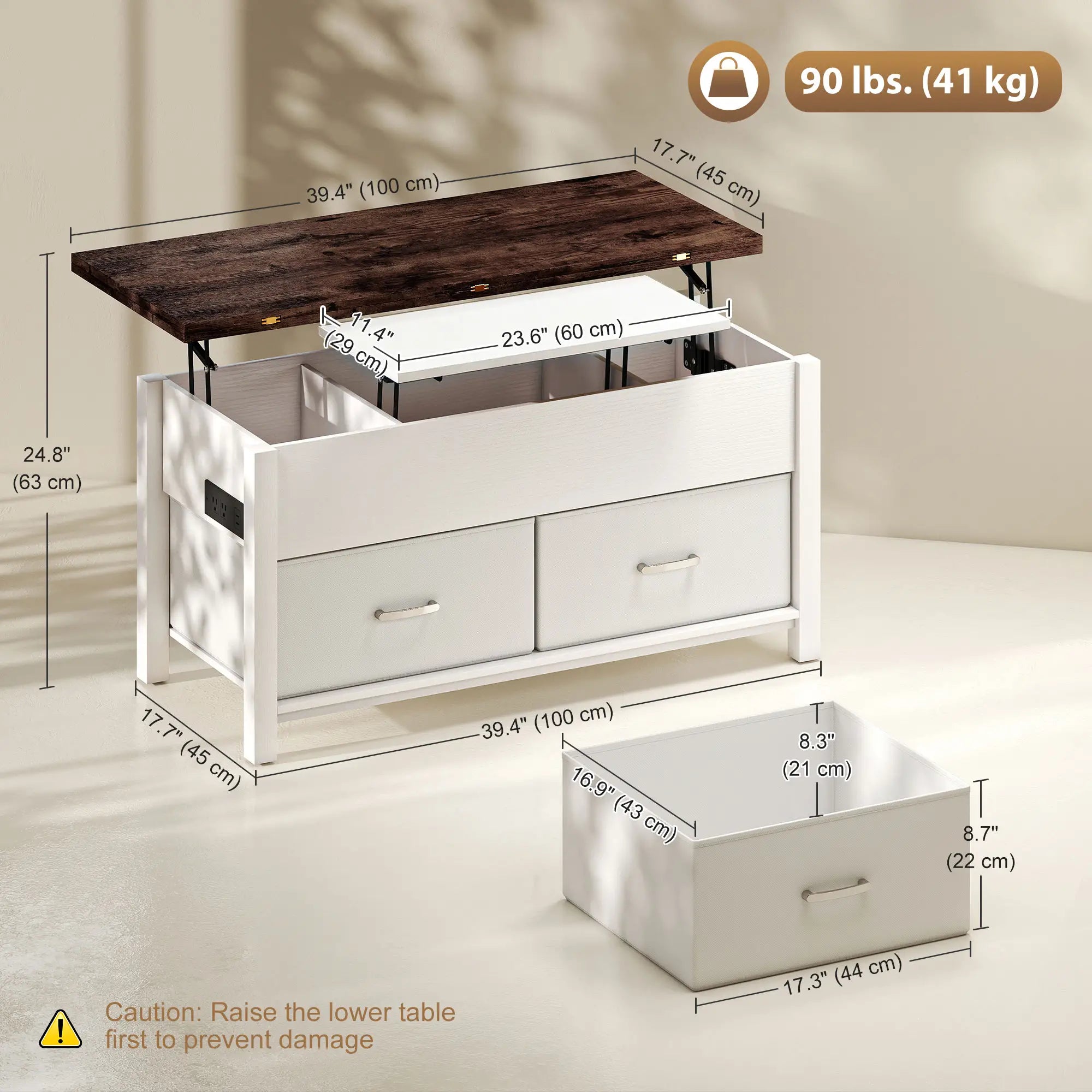 Lift Top Coffee Table, 3 Hidden Compartments, 2 Fabric Drawers Coffee Tables at Gallery Canada