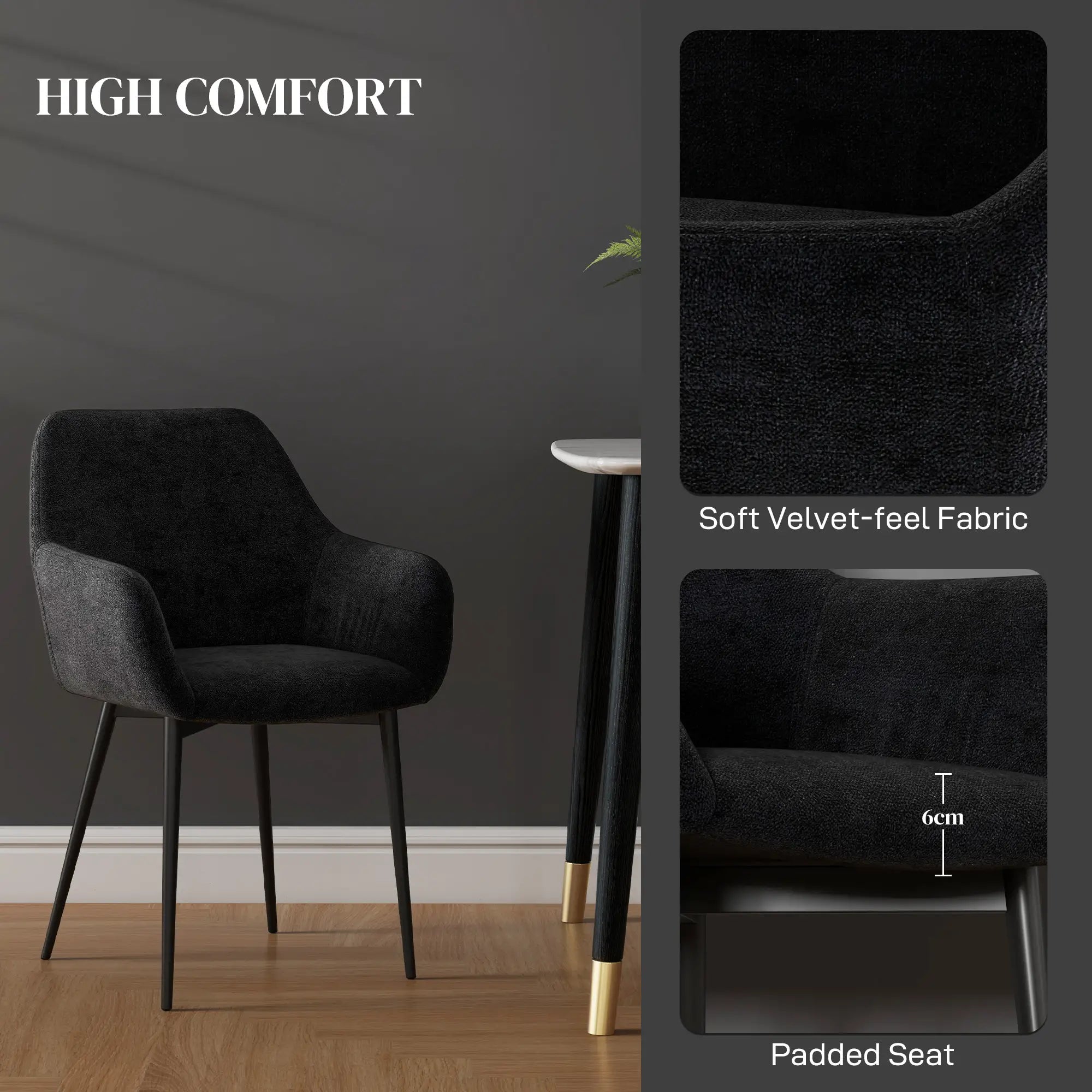 Velvet Fabric Dining Chairs Set Of 2, With Steel Legs, Black Dining Chairs at Gallery Canada