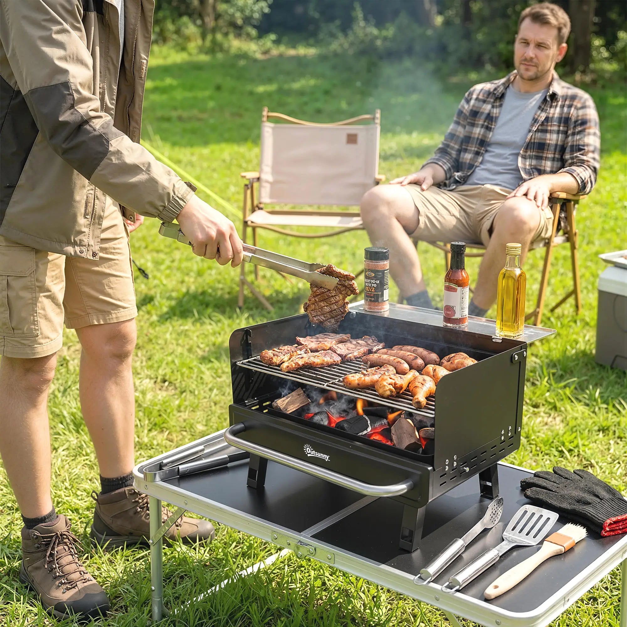 Charcoal BBQ Grill, Portable with Adjustable Grates, Foldable Legs, Black Charcoal BBQ Grils at Gallery Canada