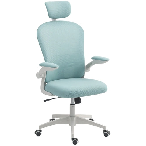 Mesh Office Chair, Adjustable Headrest, 4D Lumbar Support, Flip-Up Arm, Light Green