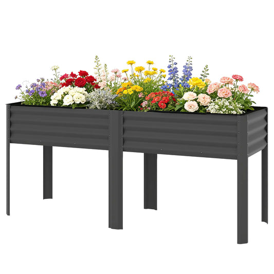 Galvanized Raised Garden Bed With Legs, 71" x 22" x 31.5", Planter Box With Reinforced Bars Elevated Garden Beds Dark Grey at Gallery Canada
