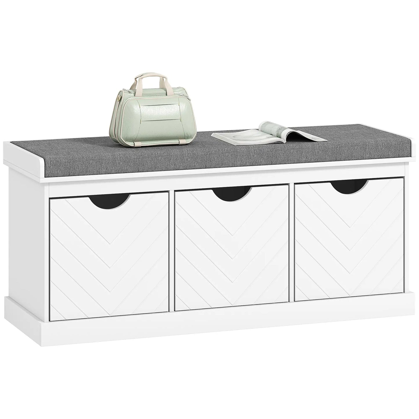 Shoe Storage Bench, 3 Drawers, Padded Seat, White Shoe Storage Cabinets & Racks at Gallery Canada