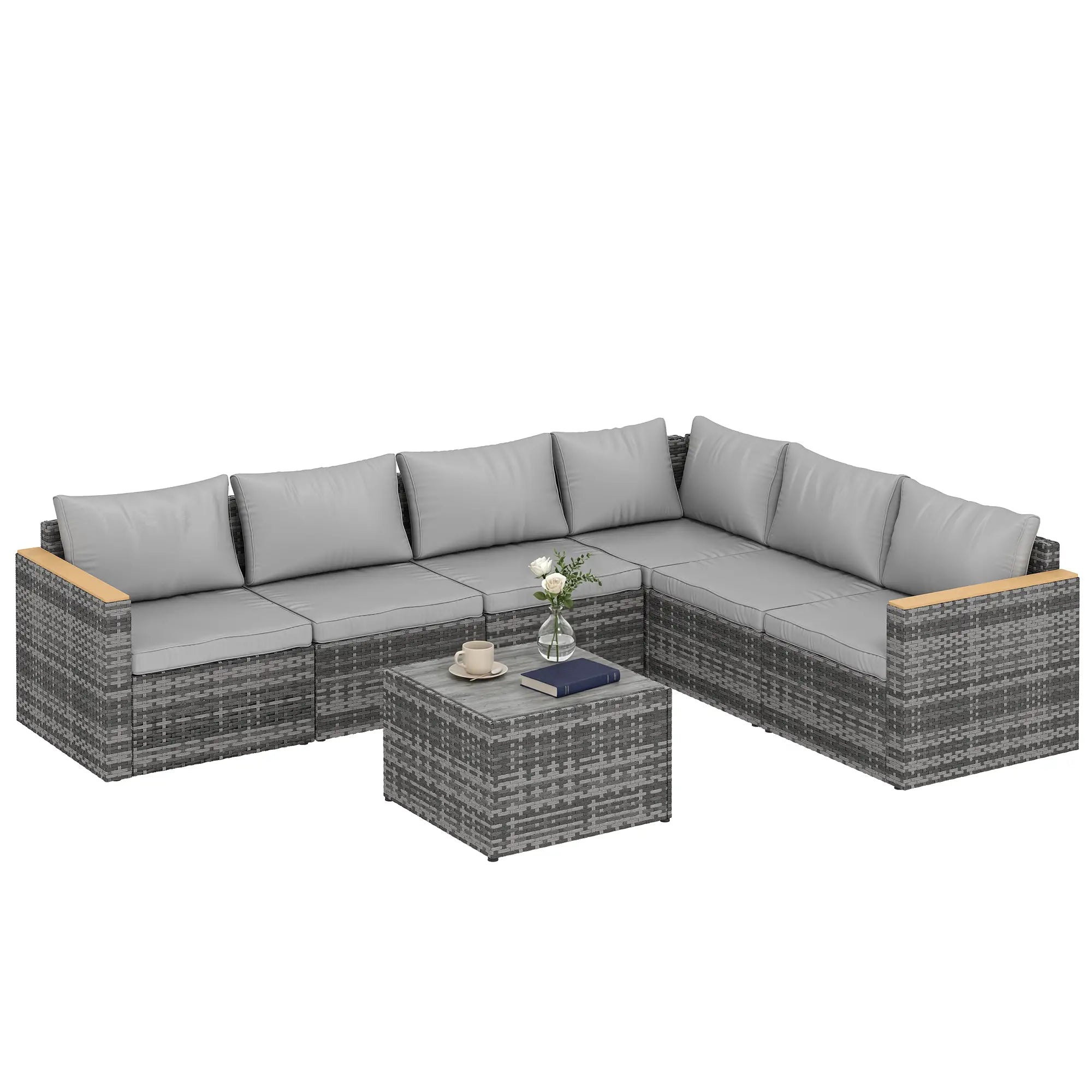 L-Shaped Wicker Patio Furniture Set, 7 Piece, Light Grey Patio Furniture Sets at Gallery Canada