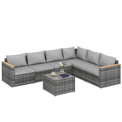 L-Shaped Wicker Patio Furniture Set, 7 Piece, Light Grey Patio Furniture Sets at Gallery Canada
