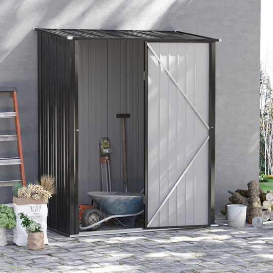 5' x 3' Outdoor Storage Shed, Steel Garden Shed with Single Lockable Door, Tool Storage Shed for Backyard Charcoal Gray - Gallery Canada