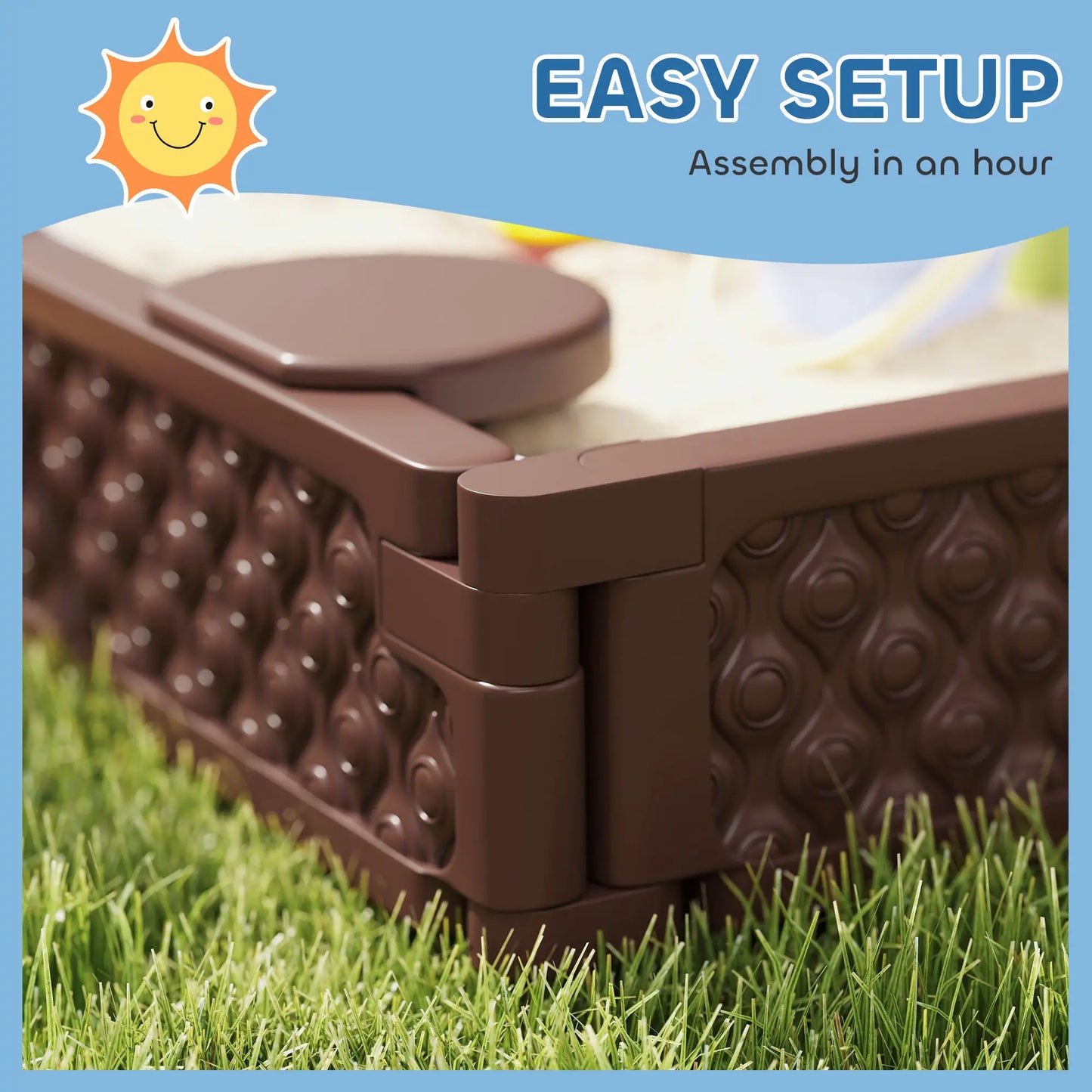 Kids Sandbox With Cover, 4 Corner Seats, 73" x 47" x 9", Dark Brown Sandboxes & Accessories at Gallery Canada
