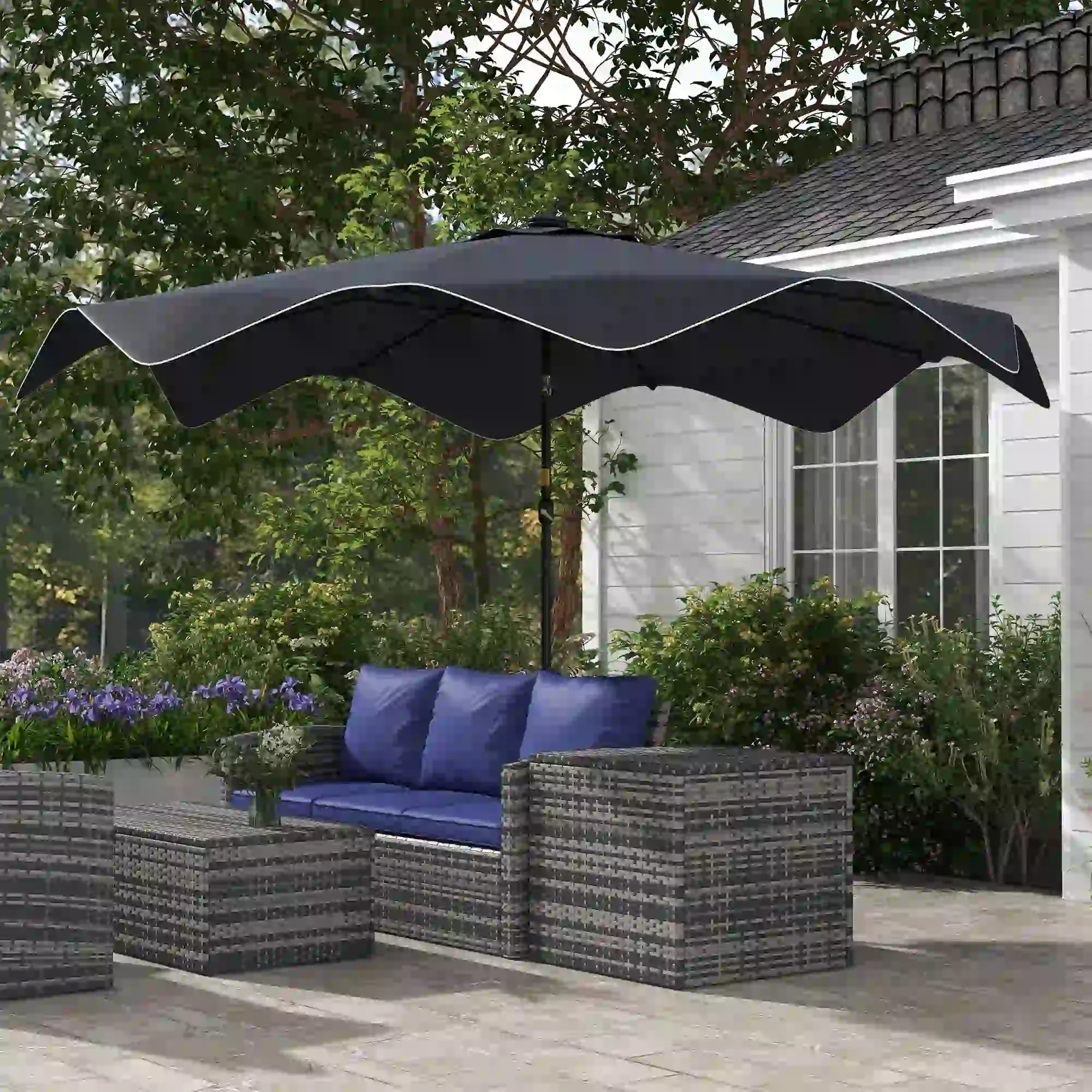 Solar Patio Umbrella with LED, Tilt, Crank, 10 x 10 ft, Dark Grey Sun Umbrellas at Gallery Canada
