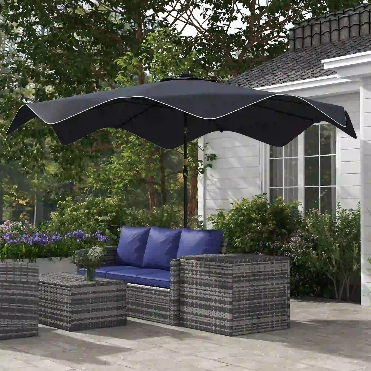 Solar Patio Umbrella with LED, Tilt, Crank, 10 x 10 ft, Dark Grey Sun Umbrellas at Gallery Canada