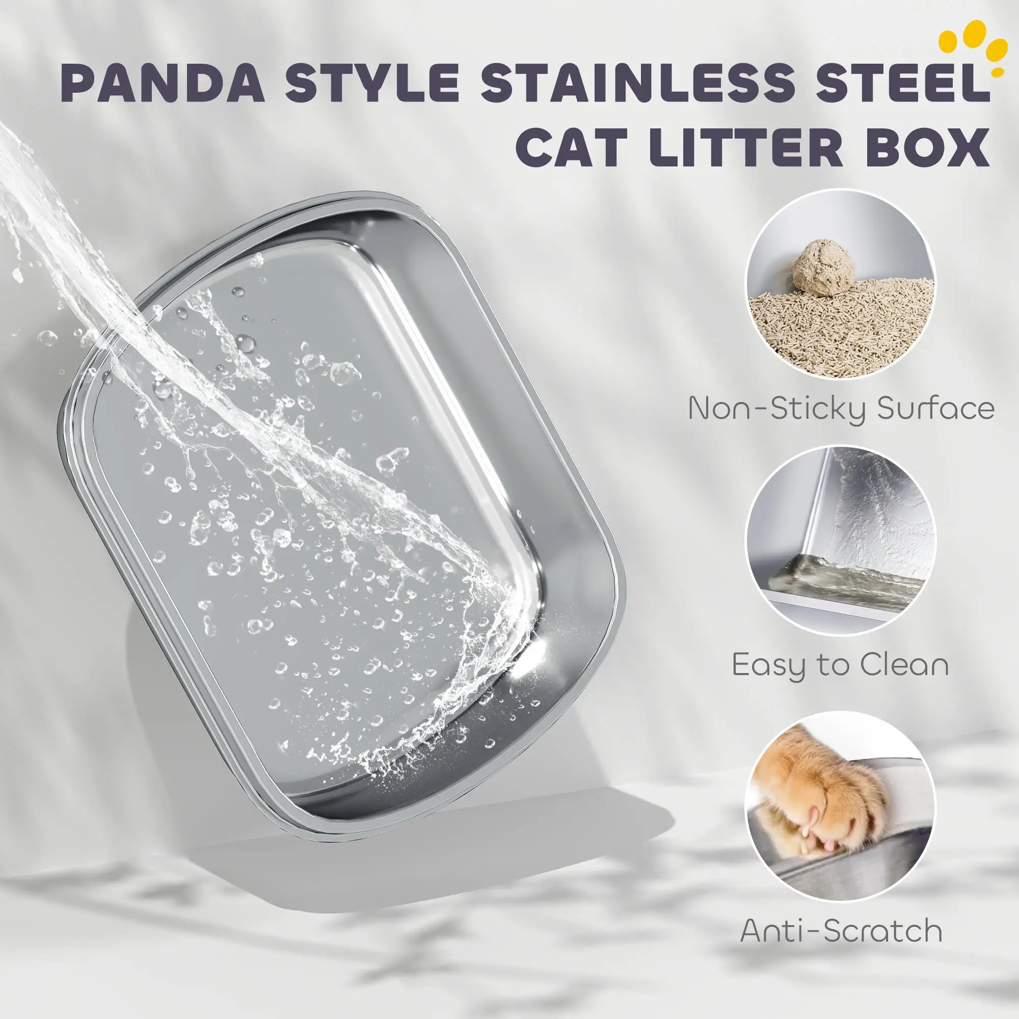 XL Stainless Steel Cat Litter Box with Lid, Scoop, 23.7
