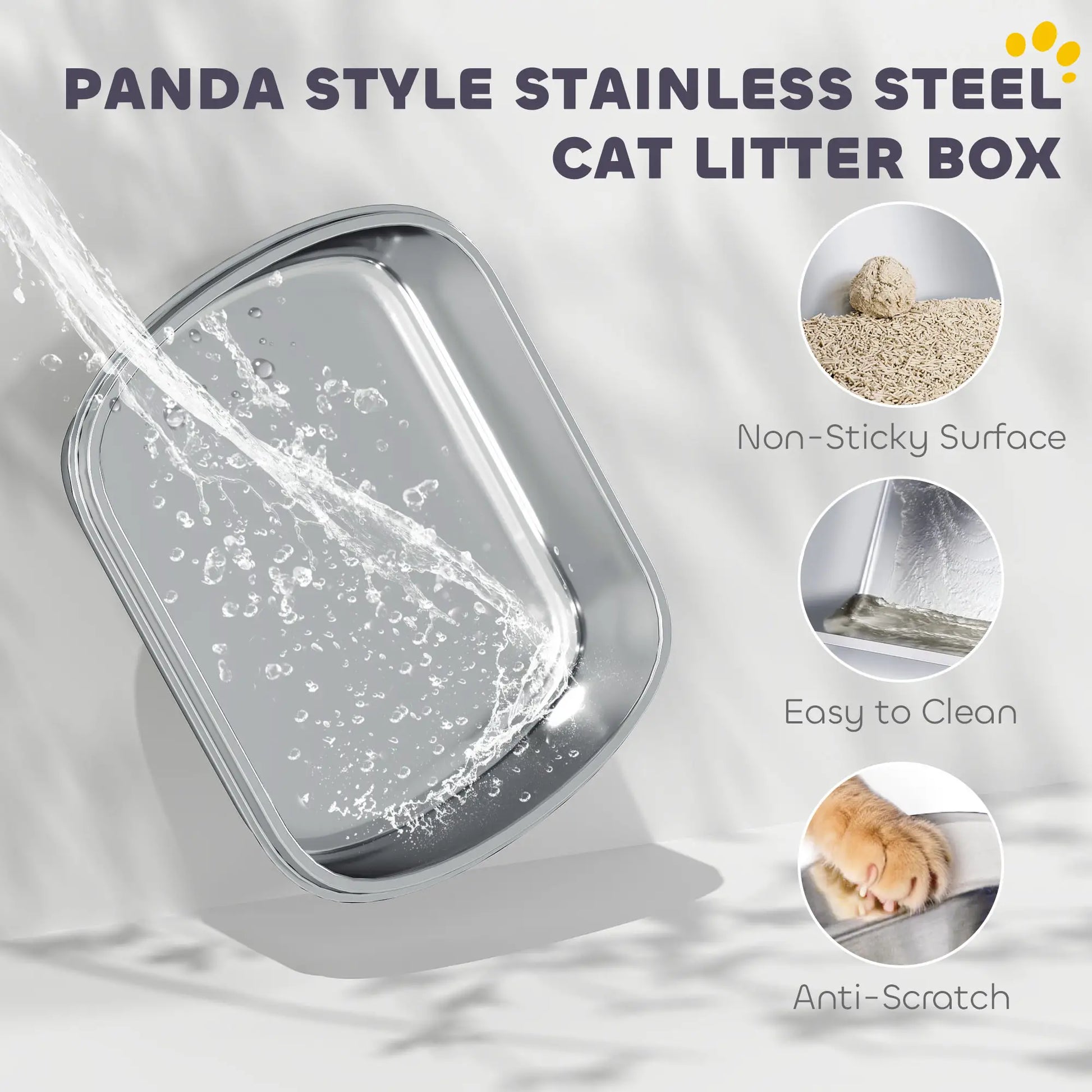 XL Stainless Steel Cat Litter Box with Lid, Scoop, 23.7" x 15.9" x 17.6" Cat Litter Box Enclosures at Gallery Canada