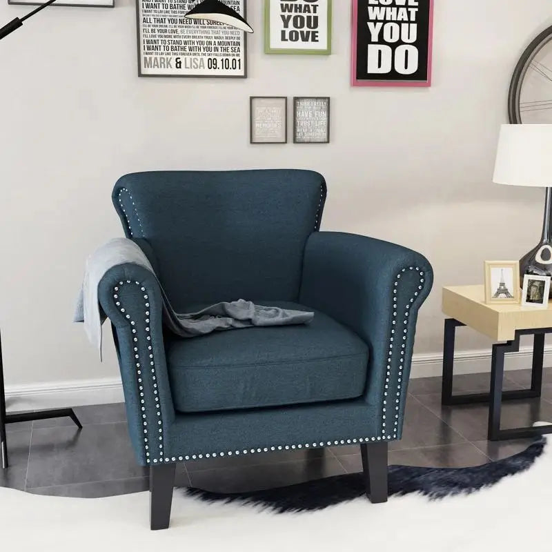 Modern Accent Chair, Wood Legs, 31" L x 29.5" W x 31.5" H, Navy Blue Accent Chairs at Gallery Canada