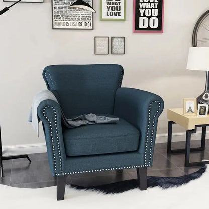 Modern Accent Chair, Wood Legs, 31" L x 29.5" W x 31.5" H, Navy Blue Accent Chairs at Gallery Canada