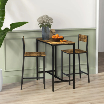 Industrial Bar Table Set, 3 Piece, 2 High Back Stools, Rustic Brown Bar Sets at Gallery Canada