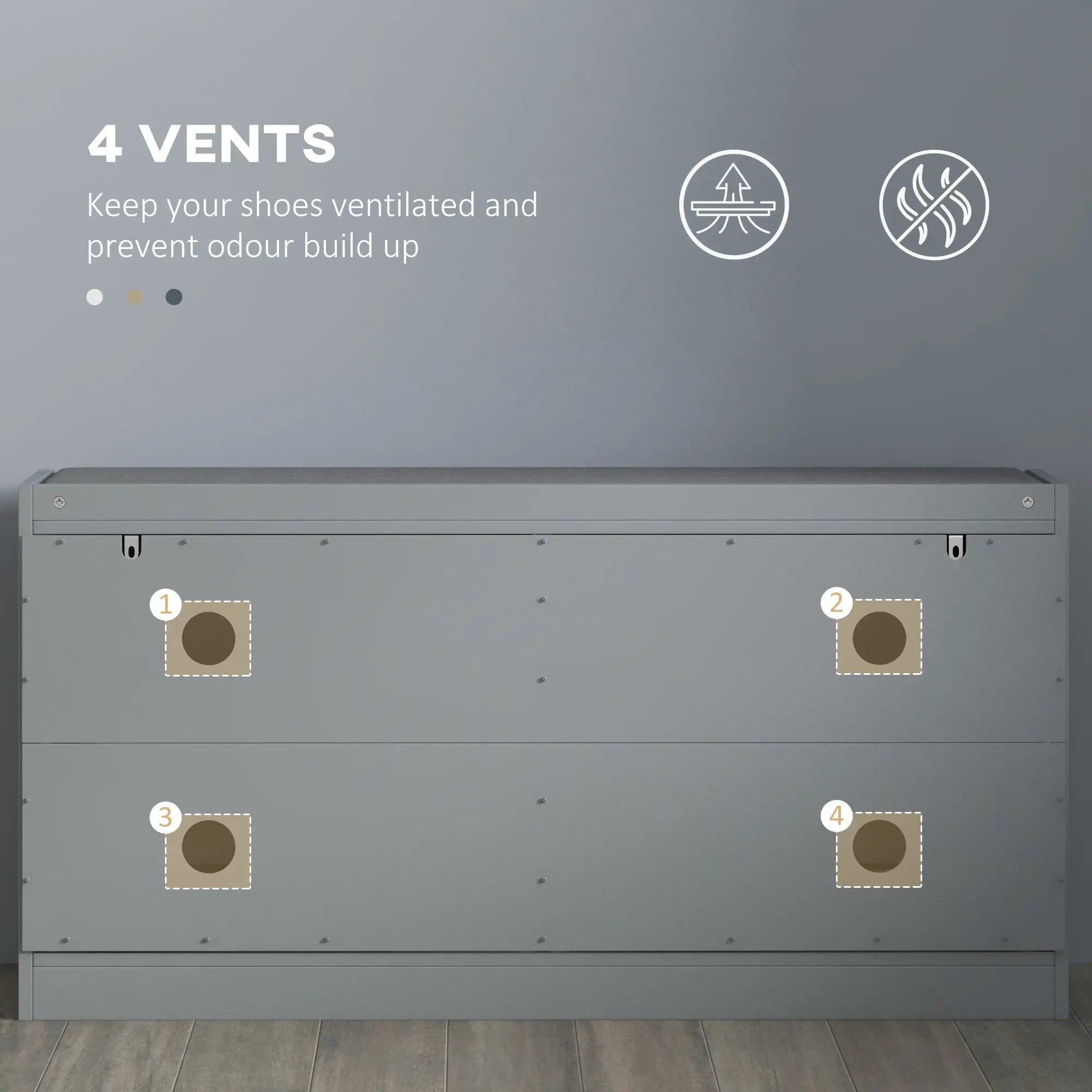 Shoe Storage with Seat, Upholstered Hallway Bench, Shoe Bench with 2 Flip Drawers and 4 Vents for 8 Pairs of Shoes Shoe Storage Cabinets & Racks at Gallery Canada