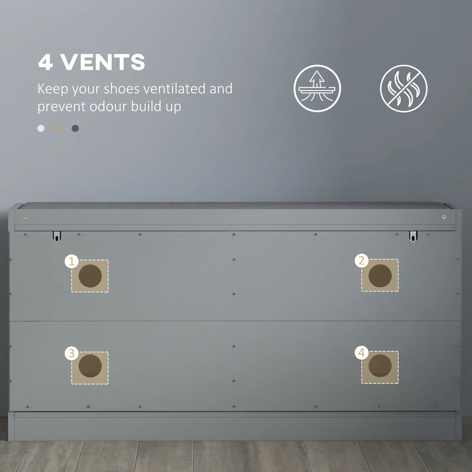 Shoe Storage with Seat, Upholstered Hallway Bench, Shoe Bench with 2 Flip Drawers and 4 Vents for 8 Pairs of Shoes Shoe Storage Cabinets & Racks at Gallery Canada