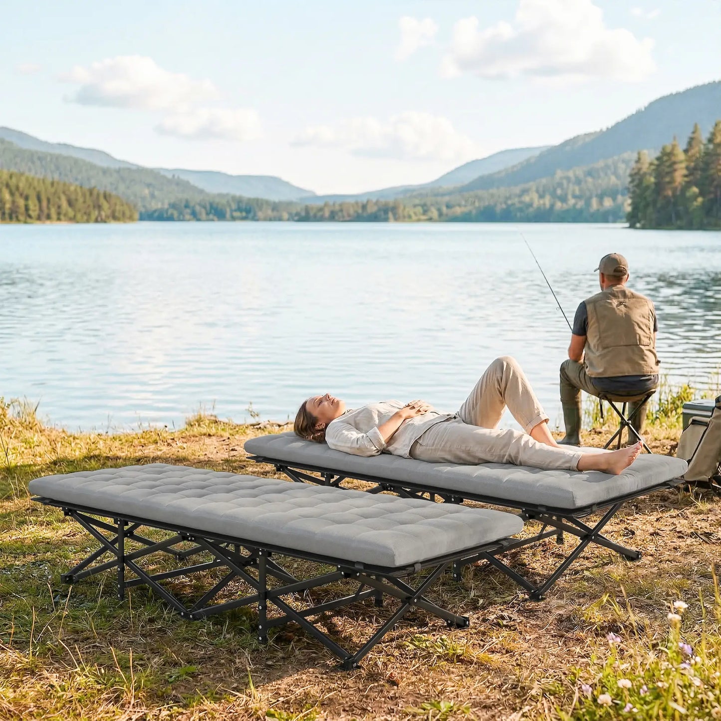 Set of 2 Camping Cots, 32" Extra Wide Folding, Grey Camping Cots at Gallery Canada