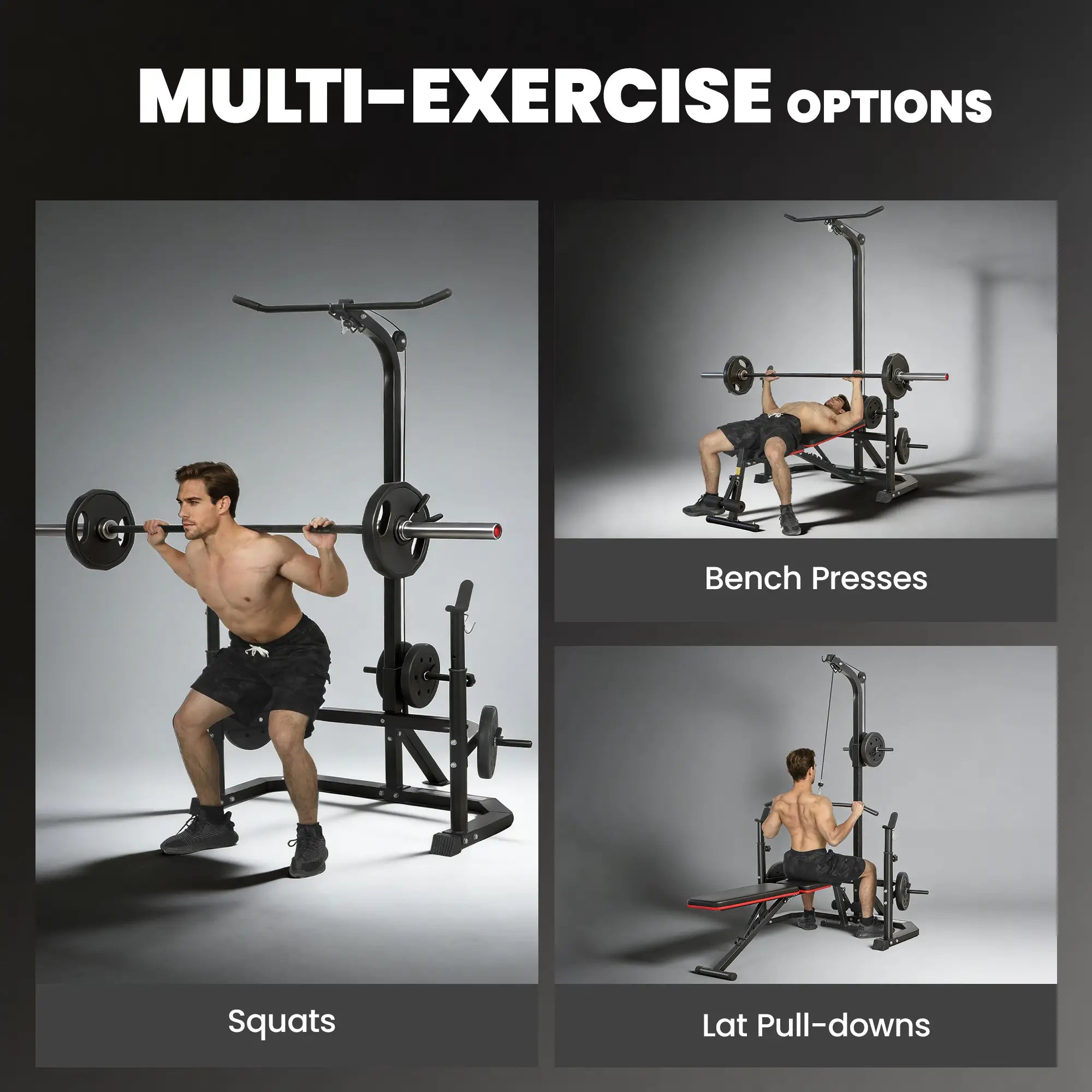 Cable Machine, Multi-Function Bench Press Rack, Lat-Pull Down System, Black Power Towers at Gallery Canada