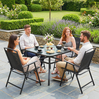 Tempered Glass Square Patio Table, 2.1" Umbrella Hole, 38" x 38" x 28" Patio Dinning Tables at Gallery Canada