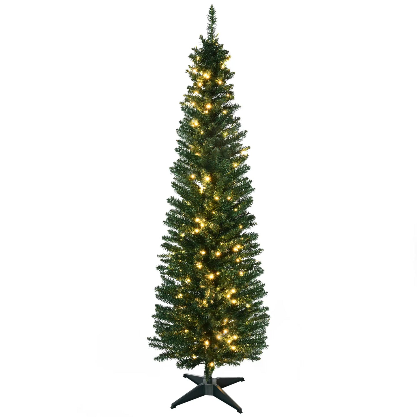 6' Pre Lit Artificial Pencil Christmas Tree, Warm White LED Lights, Green Pre Lit Christmas Trees Green Tree, Warm White LEDs at Gallery Canada
