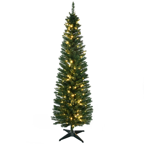 6' Pre Lit Artificial Pencil Christmas Tree, Warm White LED Lights, Green