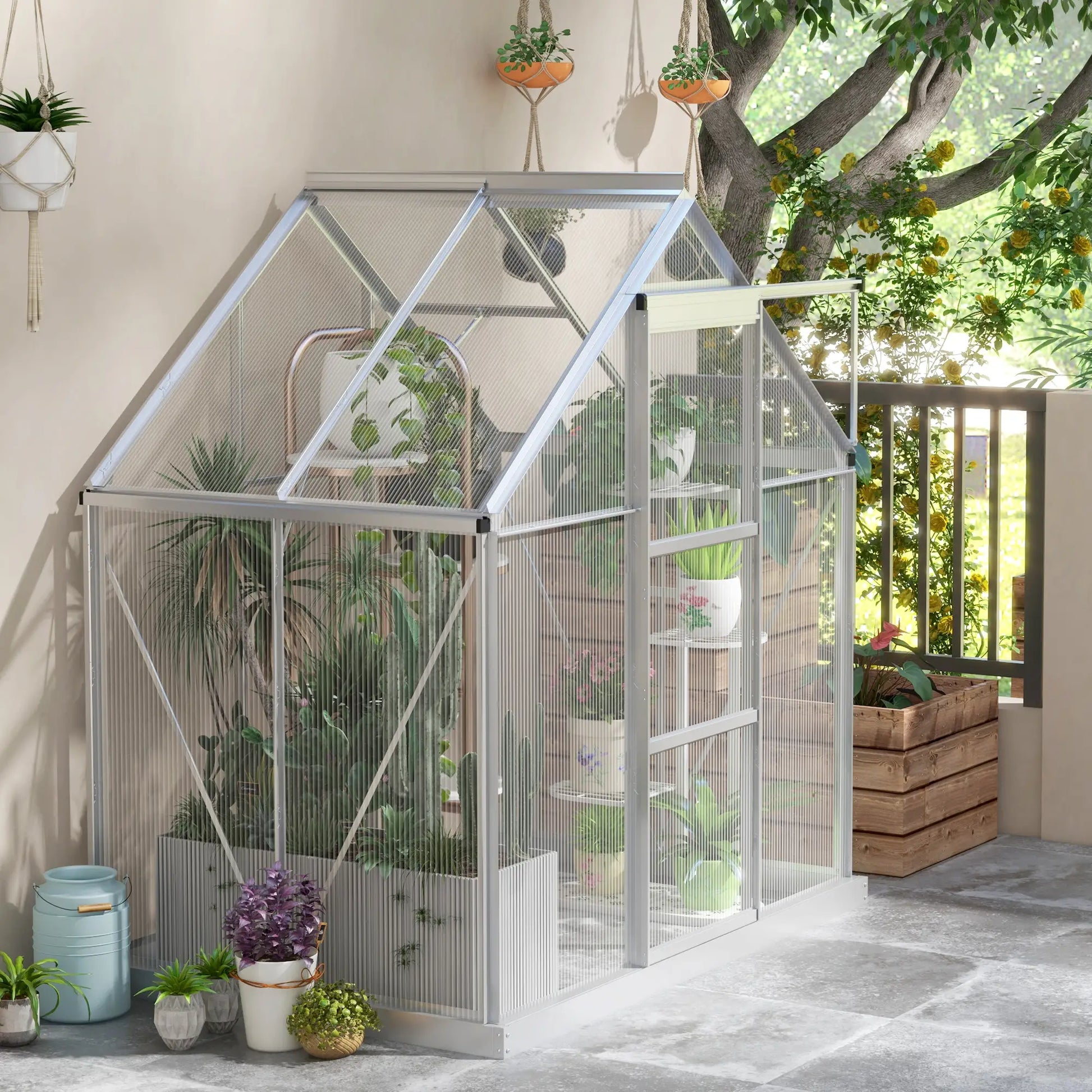 6' x 4' Walk-In Greenhouse, Polycarbonate, Sliding Door, Window, Aluminium Frame, Silver Walk In Greenhouses at Gallery Canada