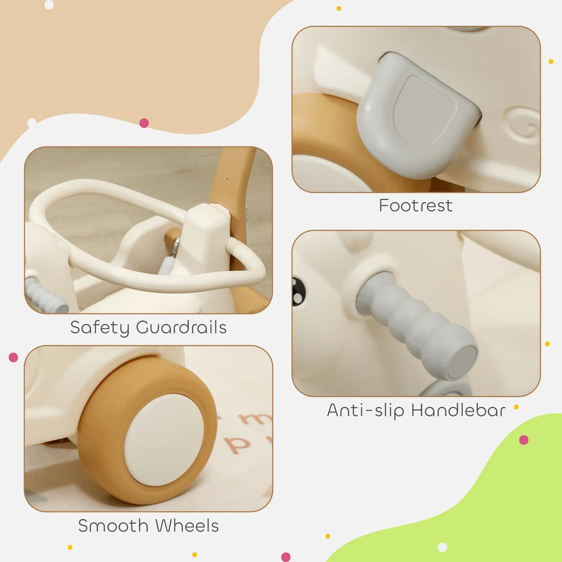 Rocking Horse for Toddlers, Balance Board, Push Handle, 4 Wheels, Brown Rocking Horses at Gallery Canada