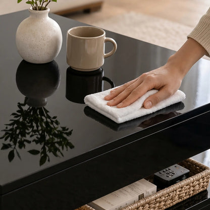 LED Coffee Table with Storage, 2-Tier Modern Center Table with Open Shelf and Remote for Living Room, High Gloss Black Coffee Tables at Gallery Canada