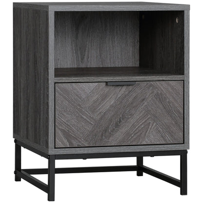 Modern Bedside Table with Drawer, Open Shelf, Dark Grey Bedside Tables at Gallery Canada