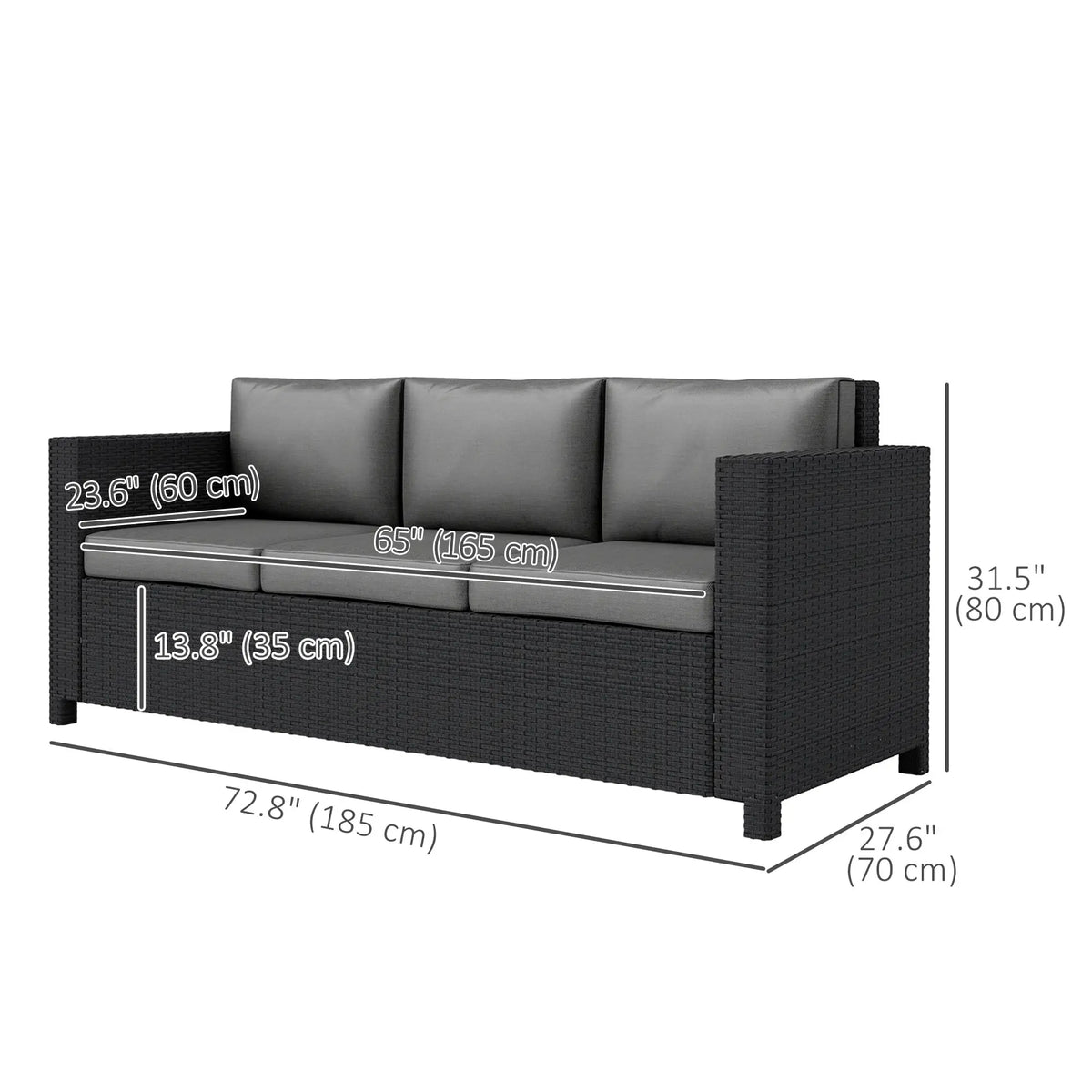 3 Seat Rattan Wicker Sofa, Outdoor Patio Furniture with Cushion, Grey Patio Furniture Sets at Gallery Canada