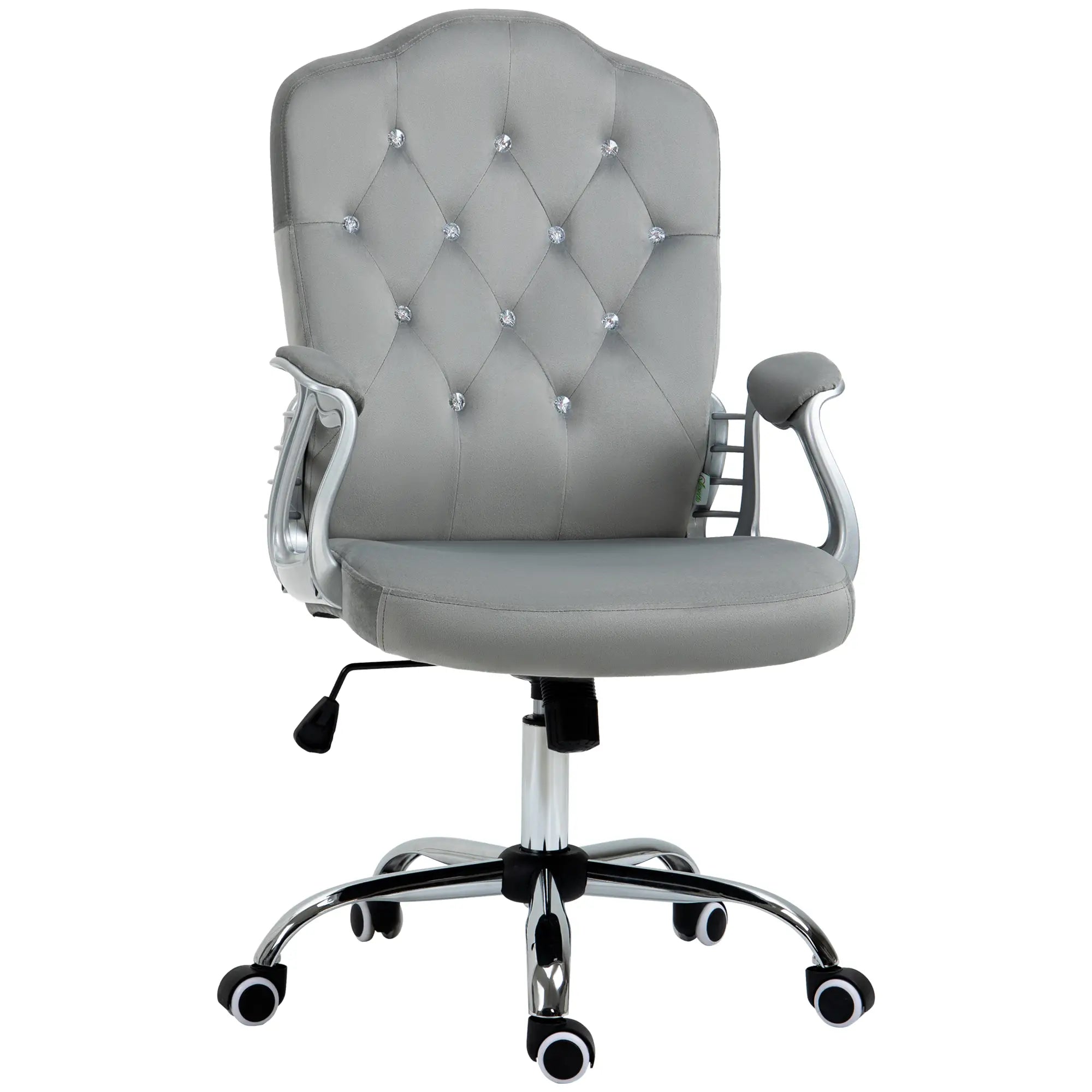 Velvet Office Chair, Button Tufted Desk Chair, Adjustable Height, Grey Executive & Manager Chairs Grey at Gallery Canada