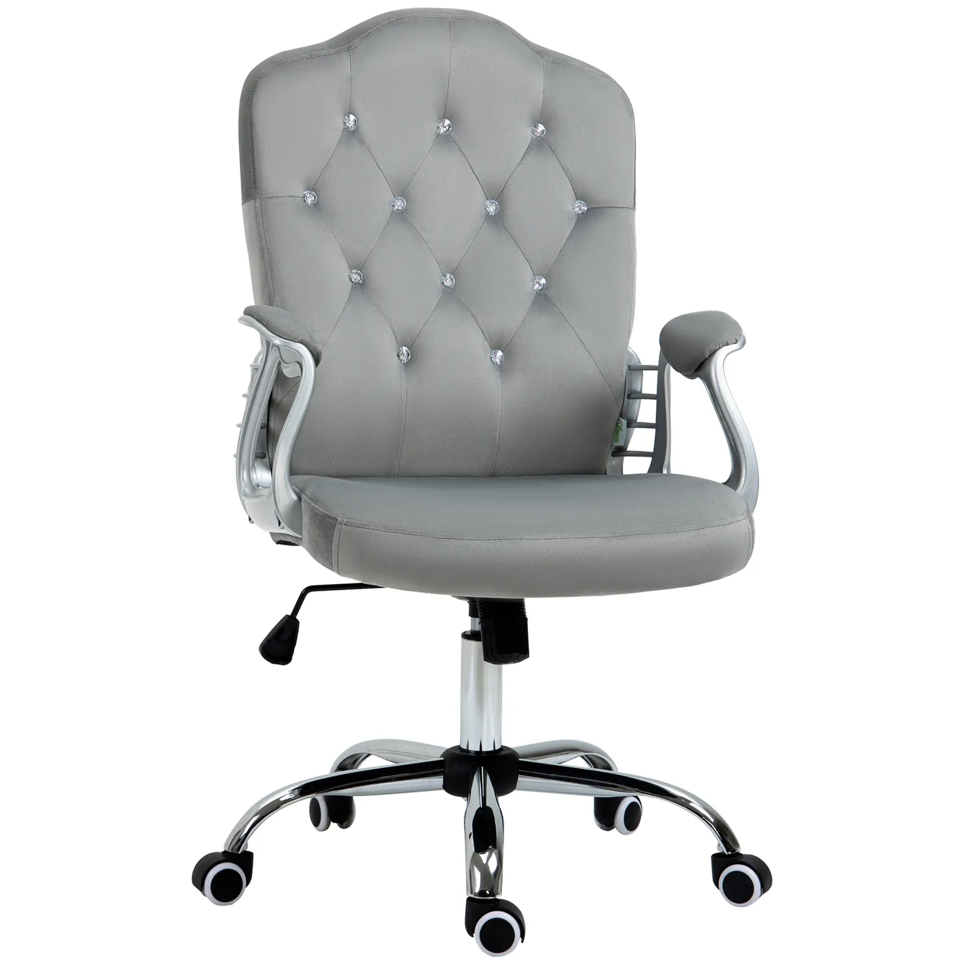 Velvet Office Chair, Button Tufted Desk Chair, Adjustable Height, Grey Executive & Manager Chairs Grey at Gallery Canada