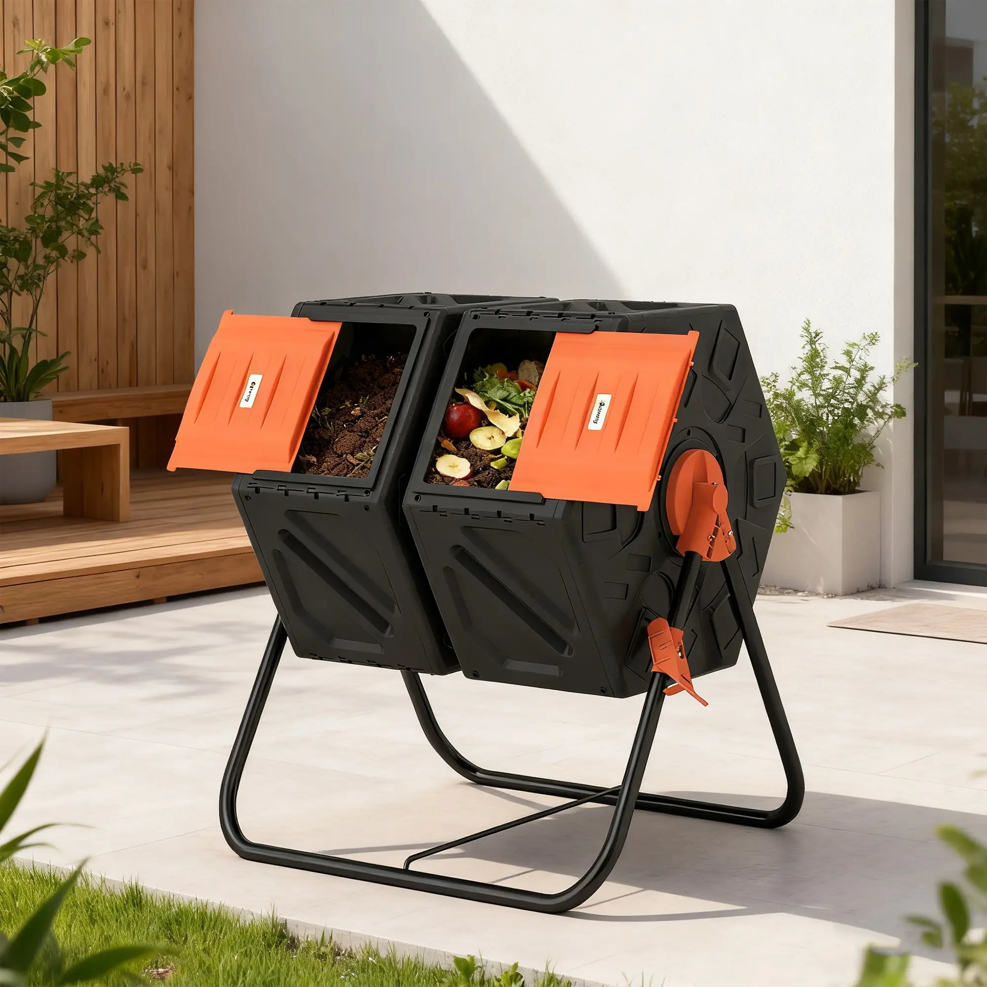 Rotating Composter, Dual Chamber Bin, 34.5 Gallon, Orange Outdoor Compost Bin at Gallery Canada