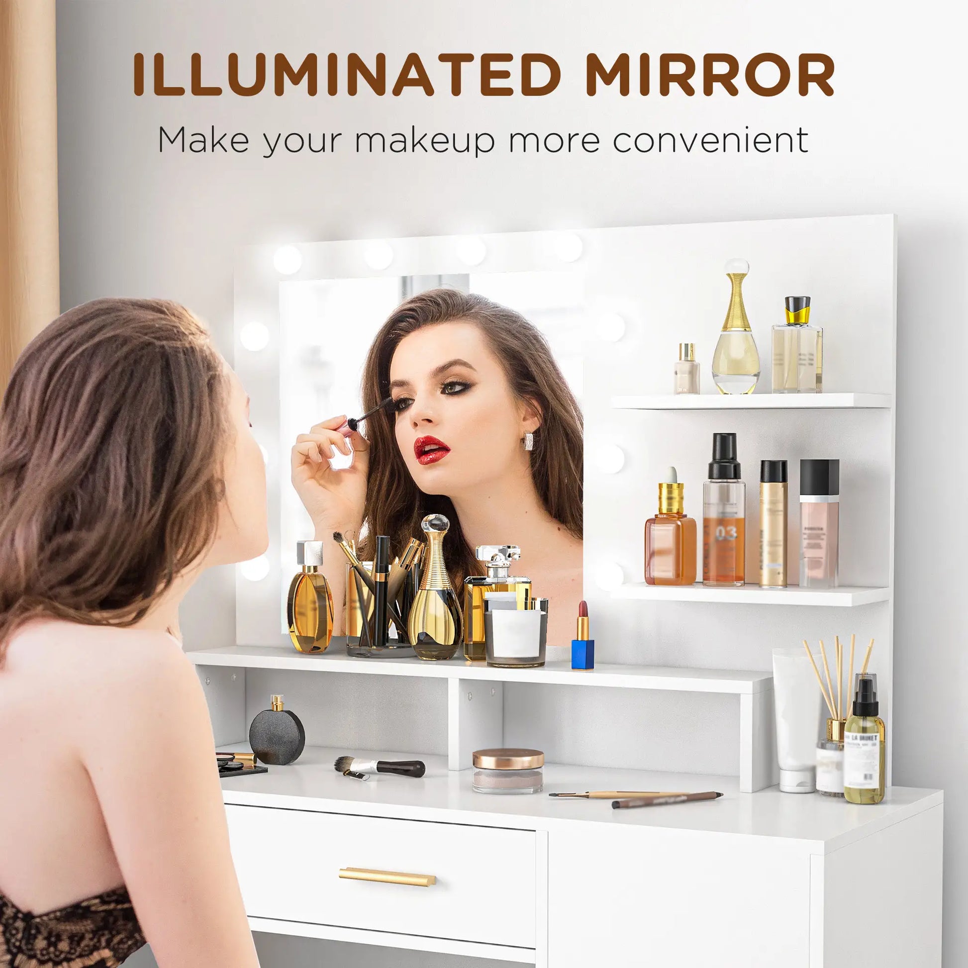 LED Dressing Table Set with Stool, Mirror, Drawer, Shelves Dressing & Vanity Tables at Gallery Canada