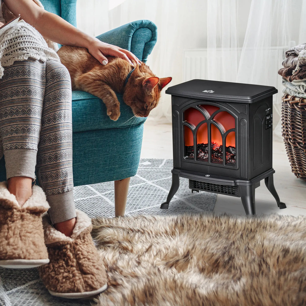 Electric Fireplace Heater, Freestanding Stove, Realistic Flame, Overheat Protection, 750W/1500W, Black Electric Fireplaces at Gallery Canada