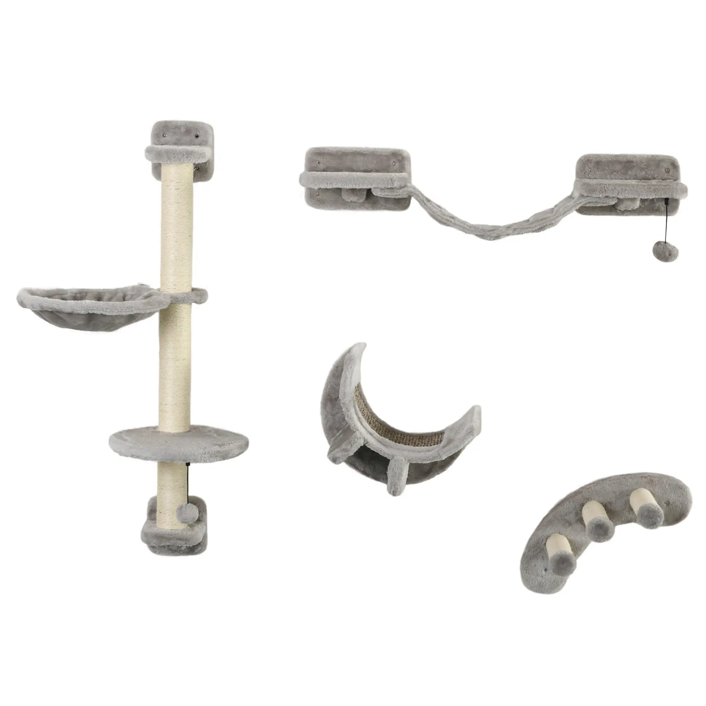 4Pcs Cat Wall Shelf with Scratching Post, Soft Ladder, Hammock, Grey Cat Climbing Wall Grey at Gallery Canada