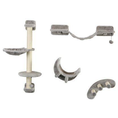 4Pcs Cat Wall Shelf with Scratching Post, Soft Ladder, Hammock, Grey Cat Climbing Wall Grey at Gallery Canada