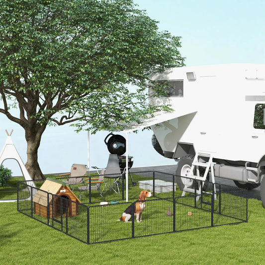 Heavy Duty Dog Playpen, 16 Panels, 2 Doors, 23.5" Height Houses, Kennels & Pens Grey at Gallery Canada